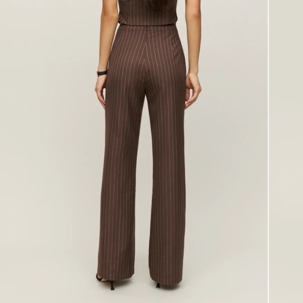 Reformation Cohen Wide Leg Wool Blend Striped Pants Brown Size 4 - Picture 2 of 7